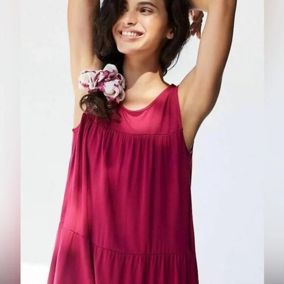 Anthropologie Saturday Sunday Shanna Tiered Jersey Tunic Dress Berry Size M - Picture 1 of 11